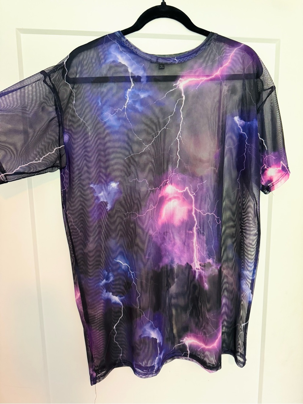 Fashion Nova Sheer Lightning Cloud Print Mesh Top - Purple & Black Brand New